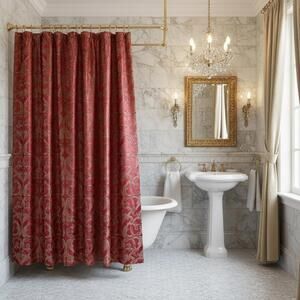 Springmaid Brocade Shower Curtain 72x72 Red Gold Elegant Bathroom Decor